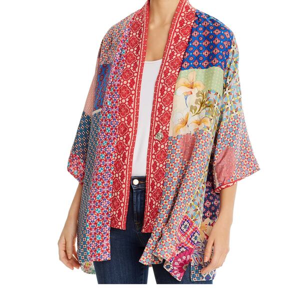Johnny Was Onyx Reversible Silk Rayon Embroidered Floral Kimono Large - Picture 1 of 7